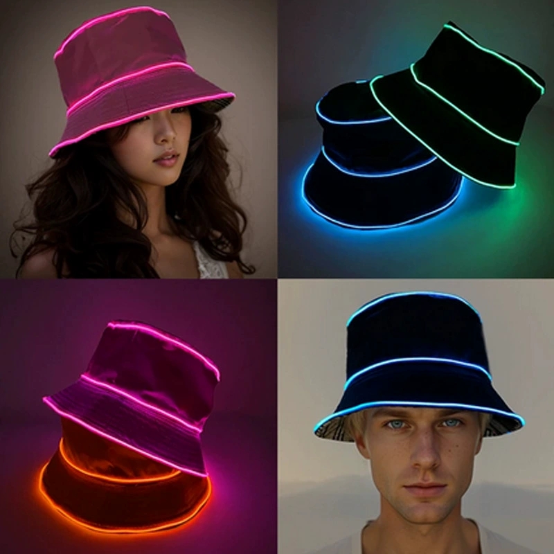 Led El Wire - Einfarbige LED-Strandmütze, leuchtender Fischerhut, EL-Draht-Bucket-Hats, im